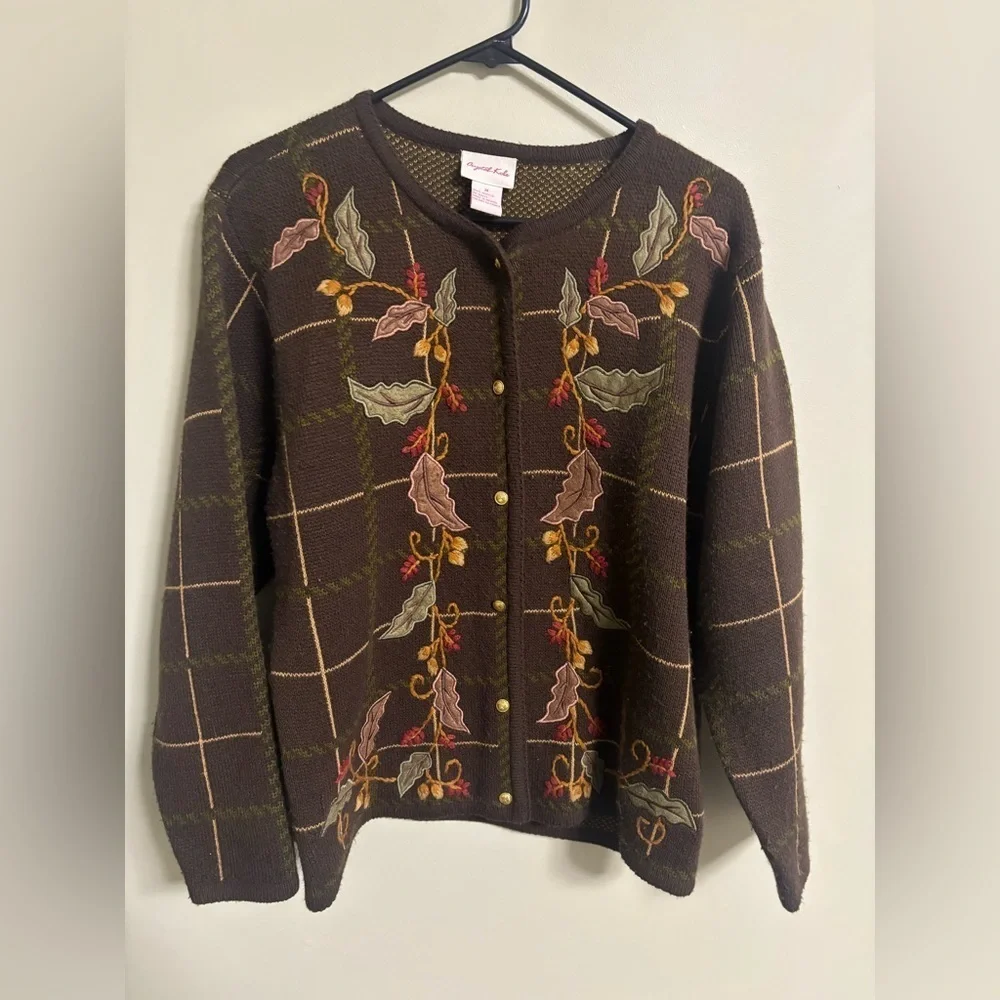 Crystal-Kobe Cardigan Sweater Womens Size Medium Leaves Vintage Cottagecore